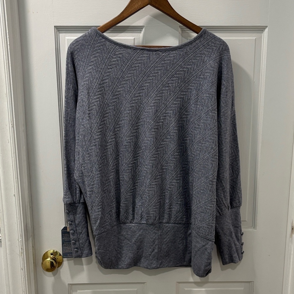 NWT Democracy Dolman Sleeve Sweater Herringbone Pattern Dusty Blue Size 1x - Picture 7 of 8